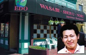 The Japanese restaurant to which Miyazawa (inset) was taken.